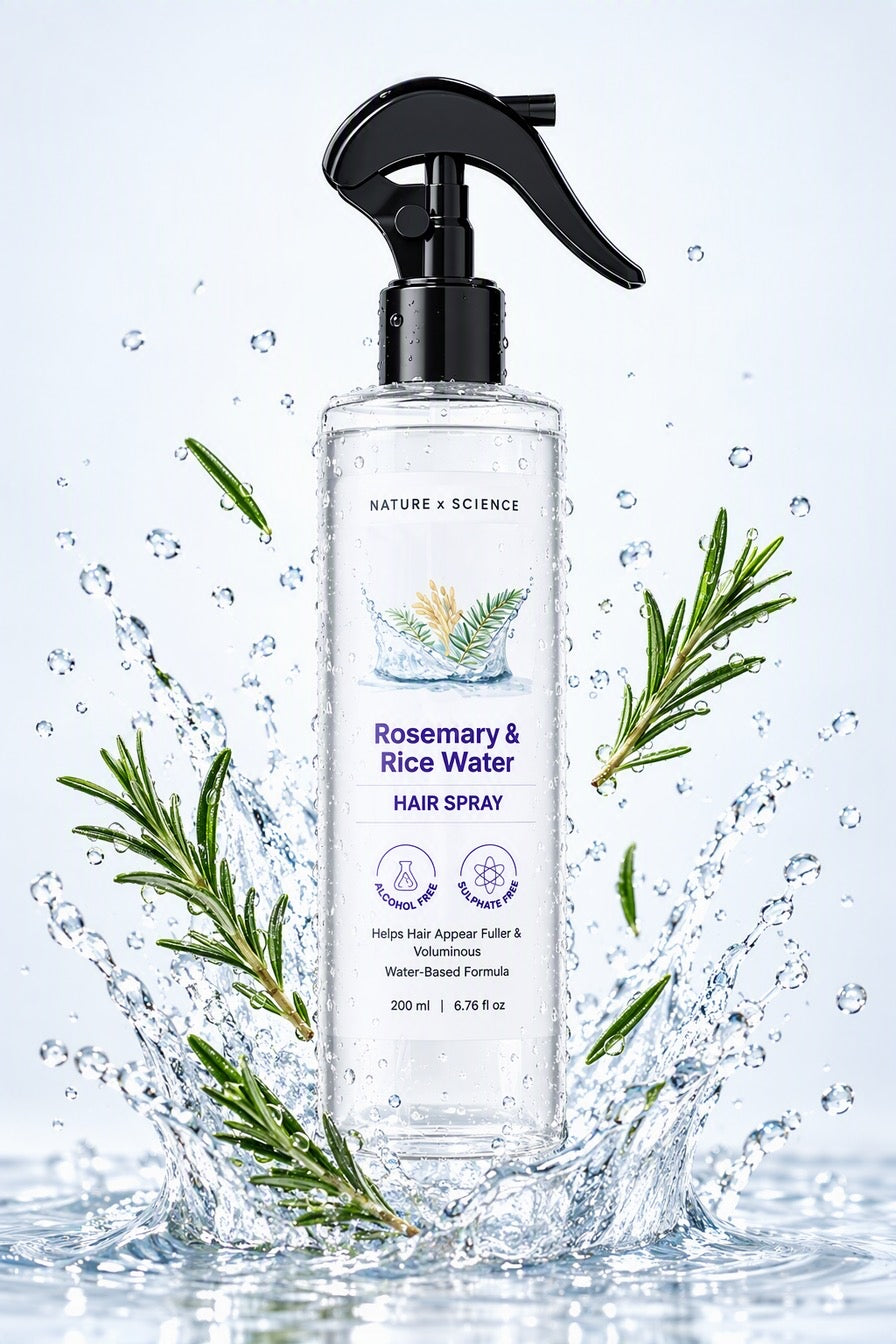 Water-based rosemary and rice water spray